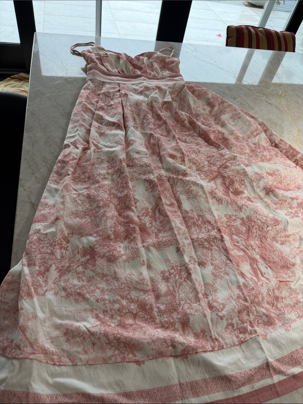 Girls' Cream and Pink Toile Formal Dress